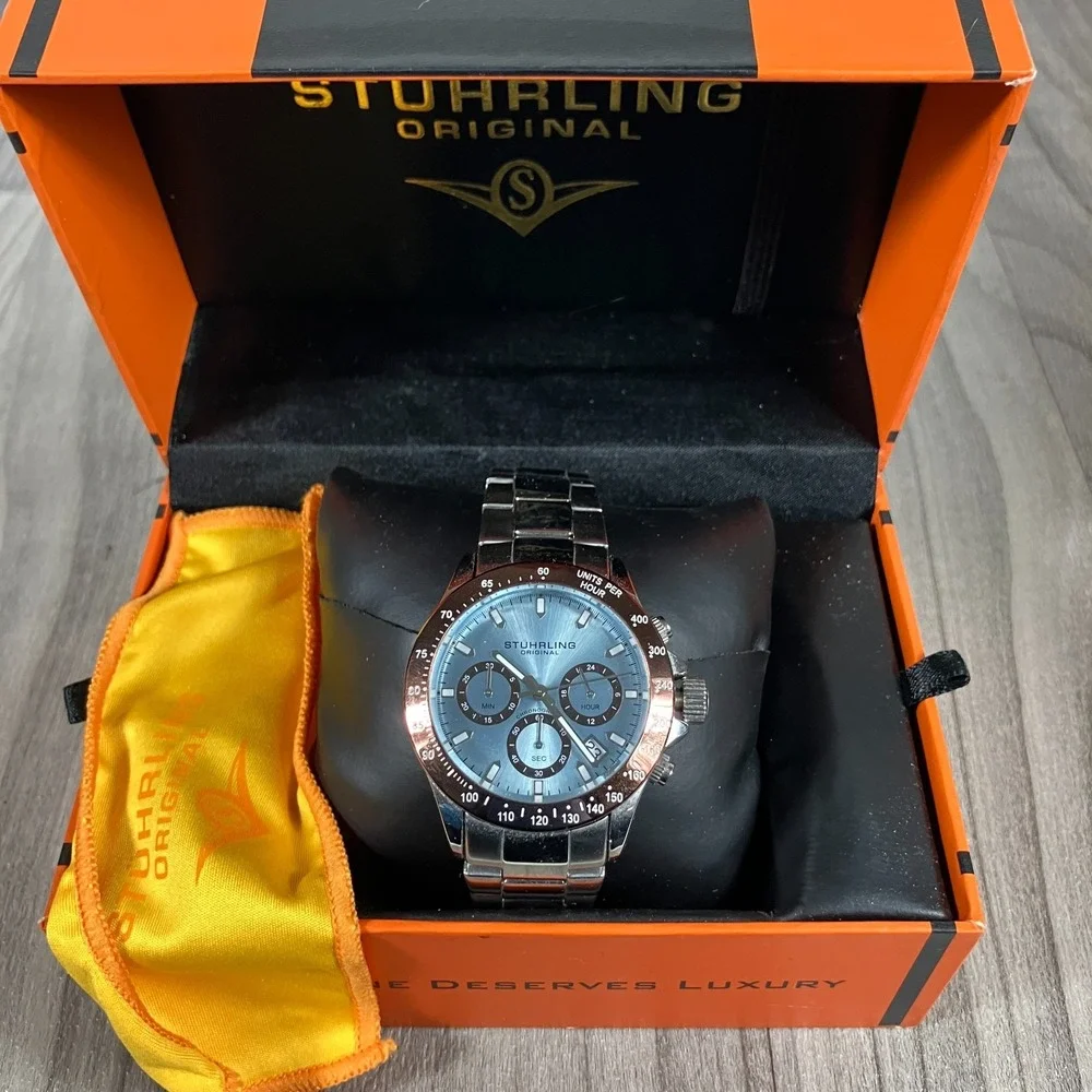 Stührling Ultima‎ 3960 Quartz 42mm Chronograph - Light Blue Dial